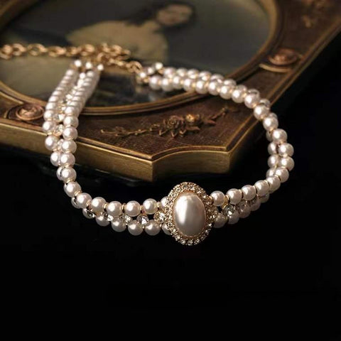 Vintage Multi-layered Diamond Baroque Pearl Necklace