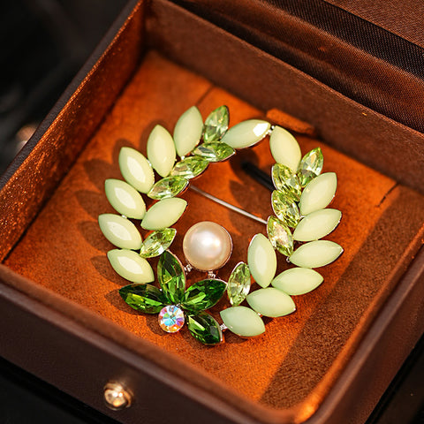 Handmade Original Design Pearl Olive Branch Wheat Ear Brooch