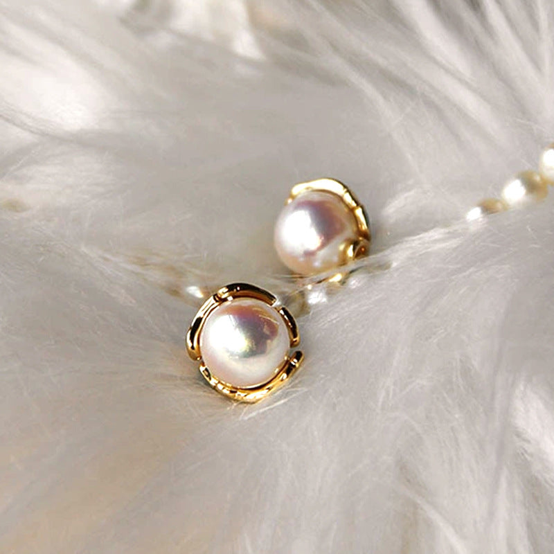 Silver Needle Pearl Earrings
