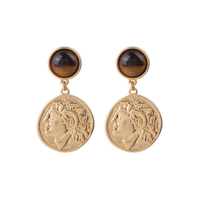 Retro Medieval Earrings Embossed Gold Coin Earrings