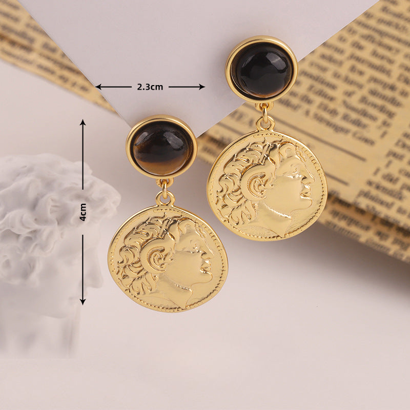 Retro Medieval Earrings Embossed Gold Coin Earrings