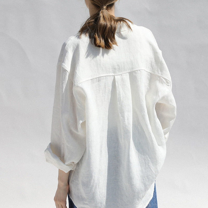 Pure Linen New Design Simple Loose Lapel Shirt