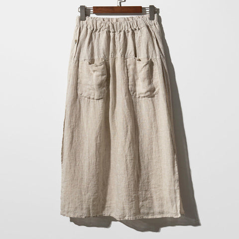 Pure Linen Double Pocket Plus Size Wide Leg Skirt