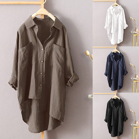 Linen Solid Color Long-sleeved Shirt