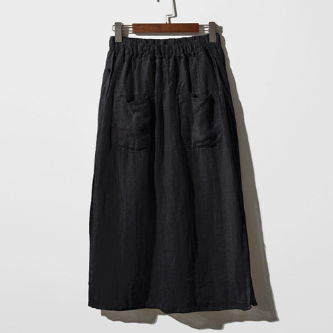 Pure Linen Double Pocket Plus Size Wide Leg Skirt