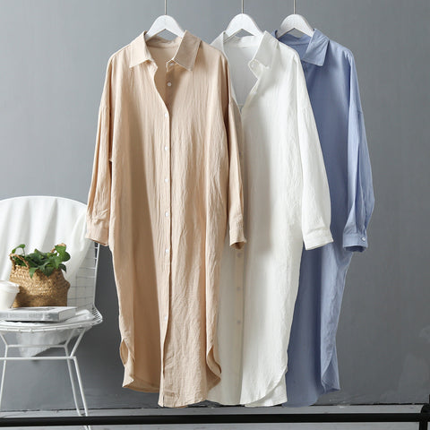 Long-sleeved Cotton Linen Loose Style Shirt