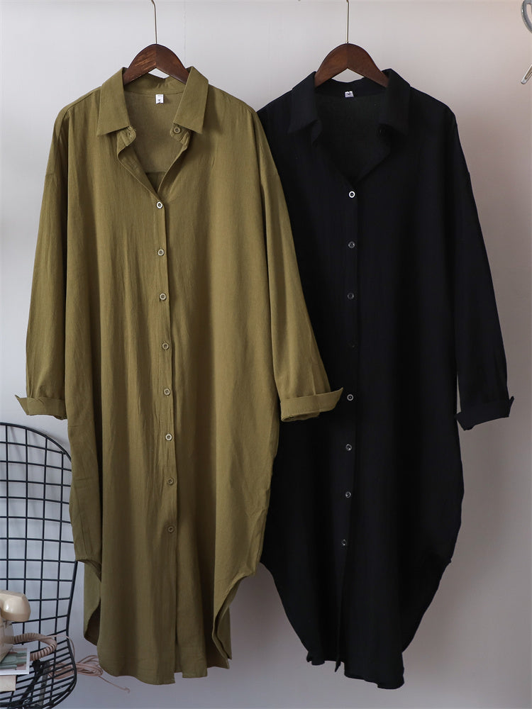 Long-sleeved Cotton Linen Loose Style Shirt